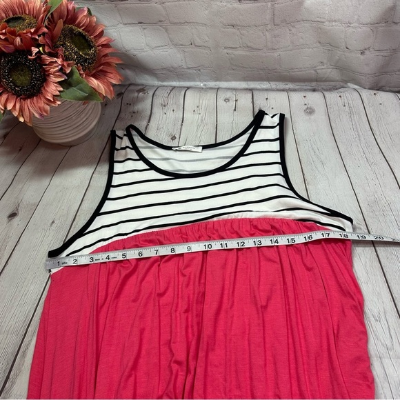 NWT bombom boutique Maxi tank dress high waisted contrast stripes hot pink - Picture 8 of 12